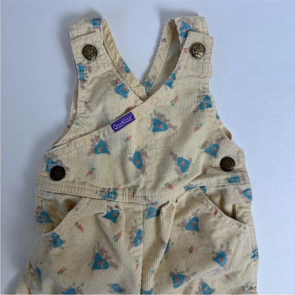 VTG Baby Oshkosh B'gosh 3-6 Month‎ Yellow Bunny Rabbit Corduroy Overalls